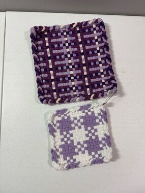 Handwoven Purple Plaid and Lilac Pot Holders